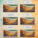 Coastal Shoreline, Footprints, Framed Canvas Print, Coastal beach waves and footprints art with colorful rocks, Bathroom Wall Art