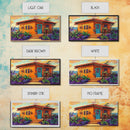 Casita Tropical, Sunset, Garden, Framed Canvas Print, Mexican villa painting, rustic kitchen decor, vibrant coastal house wall art
