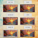 Beach Cliffs, Sunset, Vibrant Sky, Framed Canvas Print, Boho Coastal Art, Bedroom Wall Decor, Ocean View Painting, Tropical Landscape