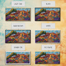 Villa Garden, Adobe, Colorful, Framed Canvas Print, vibrant Mexican villa wall art, blooming flowers, southwestern kitchen décor