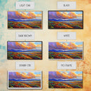 Autumn Mountains, Path, Landscape, Framed Canvas Print, serene autumn mountain scene with vibrant clouds, colorful field trail art
