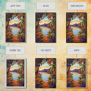 Tropical Lake, Sunset, Leaves, Canvas Print colorful tropical art, jungle boho decor, vibrant beach house wall art, exotic nature room print