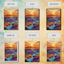 Sunset Ocean, Waves, Framed Canvas Print, Vibrant Abstract Seascape Wall Art, Colorful Ocean Decor, Living Room Statement Art