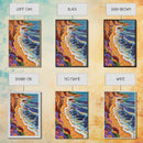 Cliff Shoreline, Ocean, Flowers, Framed Canvas Print, coastal boho art, colorful seascape, beach lover gift, bathroom or hallway art