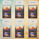 Mountain Sunset, Floral, Lakeview Framed Canvas Print, Bold Nature Landscape, Entryway Autumn Art, Vibrant Boho Wall Decor