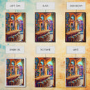 Wine Bar Scene, Cozy Bistro, Mediterranean Patio, Colorful Bar Decor, Kitchen Wall Art, Eclectic Style, Framed Canvas Print