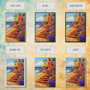 Coastal Castle, Vibrant Tropics, Seaside Fantasy Art, Bold Beach Decor, Playful Wall Accent, Framed Canvas Print, Tropical Style Room