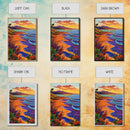 Vibrant Beach Sunset, Ocean Waves, Tropical Coastline, Coastal Landscape, Framed Canvas Print, Living Room Wall Art, Colorful Beach Art
