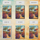 Tropical Path, Palm Trees, Garden Walkway, Vibrant Flora, Framed Canvas Print patio decor, vacation home wall art, coastal impressionist