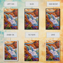 Coastal Waterfall, Ocean Rocks, Tropical Seascape, Sunset Art, Framed Canvas Print bathroom decor, beach lovers gift, colorful nature art