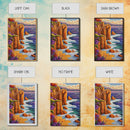 Ocean Cliffside, Path, Sunset, Canvas Print scenic ocean stairs artwork, coastal nature landscape print, Bedroom Wall Art, boho art