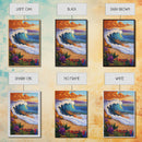Wave Sunset, Ocean, Flowers, Canvas Print, Crashing sunset wave with tropical flowers, coastal bathroom and surf-themed wall decor