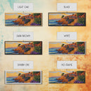 Seaside Villas, Coastal Cliff, Ocean Sunset, Framed Canvas Print, Beach House Art, Colorful Home Decor, Bold Tropical Landscape Art