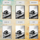 Shore Cabin, Rowboat Rest, Coastal Cabin, Serene Shoreline, Canvas Print, Lake House Wall Art, Rustic Decor, Living Room Seaside Art