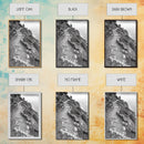 Rocky Cliff Trail, Coastal Hiking, Rugged Landscape, Nature Adventure Art, Framed Canvas Print, Cabin Wall Decor, Black and White Aesthetic