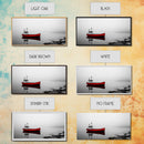 Red Boat, Calm Water, Minimalist Decor, Ocean Scene, Living Room Wall Art, Coastal Style, Canvas Print, Modern Nautical, Serene Landscape