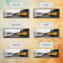 Yellow Rowboat Scene, Misty Coastal Landscape, Abandoned Boat Art, Framed Canvas Print, Rustic Nautical, Office Wall Art