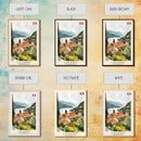 Lugano Switzerland Travel Poster Framed Canvas Print, Lakeside Cityscape, Watercolor Painting, Wall Art, Home Decoration, Travel Print, Artistic Gift