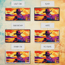 Cowboy, western silhouette, sunset art, ranch aesthetic, moody wall art, bold colors, extra wide art, rustic decor, framed canvas print