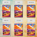 Southwest sunset, desert house, Joshua tree art, pink orange wall art, rustic wall art, boho art, framed canvas print, landscape painting