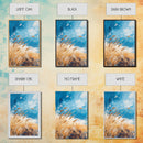 Wheat Field, blue sky, golden harvest, windy landscape, nature wall art, rustic decor, framed canvas print, farmhouse wall art