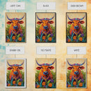 Colorful Bull Art, boho art, wabi sabi art, whimsical art, wildflower painting, framed canvas print, gift idea, rustic wall art