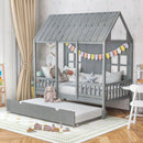 Twin Size Bed Frame House Bed with Trundle and 82 Inch Tall Roof by LJGDeals
