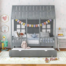Twin Size Bed Frame House Bed with Trundle and 82 Inch Tall Roof by LJGDeals