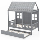 Twin Size Bed Frame House Bed with Trundle and 82 Inch Tall Roof by LJGDeals