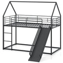 House-shaped Metal Twin Over Twin Low Bunk Bed-Black by LJGDeals
