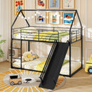 House-shaped Metal Twin Over Twin Low Bunk Bed-Black by LJGDeals