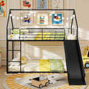 House-shaped Metal Twin Over Twin Low Bunk Bed-Black by LJGDeals