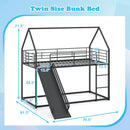 House-shaped Metal Twin Over Twin Low Bunk Bed-Black by LJGDeals