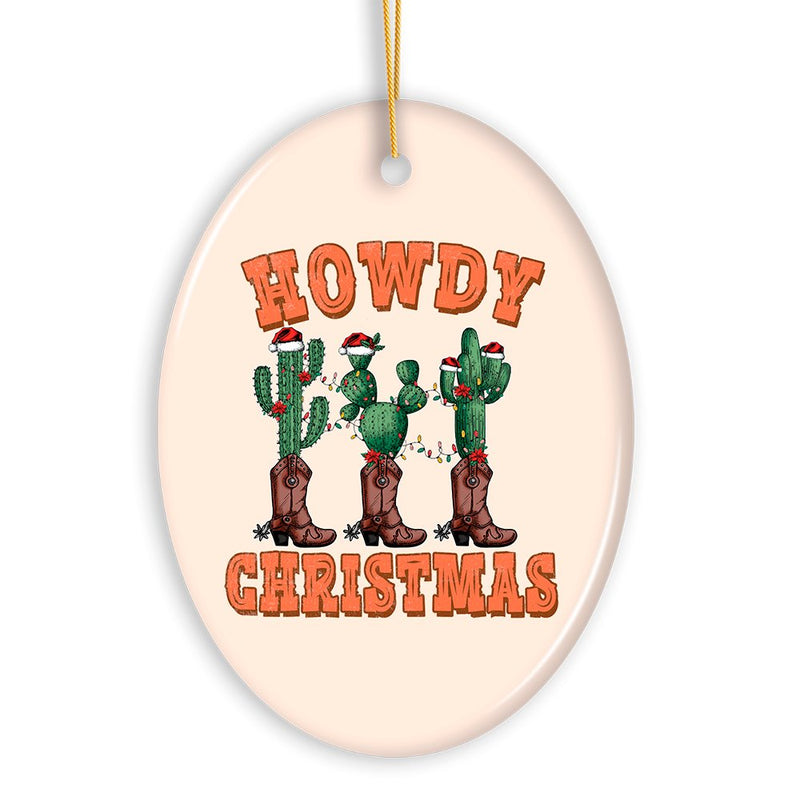Howdy Christmas Cactus and Western Boot Ornament, Cowboy West Theme
