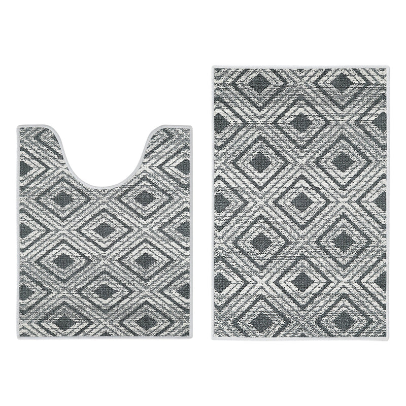 Geometric Design 2 Piece Bathroom Rugs Set | Gray2