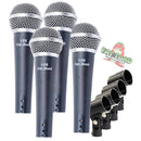 Cardioid Microphones with Clips (4 Pack) by FAT TOAD - Vocal Handheld, Wired Unidirectional Mic - Singing Microphone for Music Stage Performance