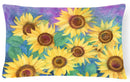 Sunflowers and Purple Decorative Throw Pillow 12x16 Indoor Outdoor Accent Cushion, Fabric Cover with Insert for Sofa, Bed, Porch & Living Room