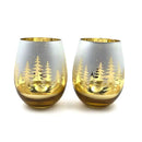 Gold Pine Tree Stemless Wine Glasses by Jersey Art Glass