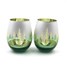 Green Pine Tree Stemless Wine Glasses by Jersey Art Glass