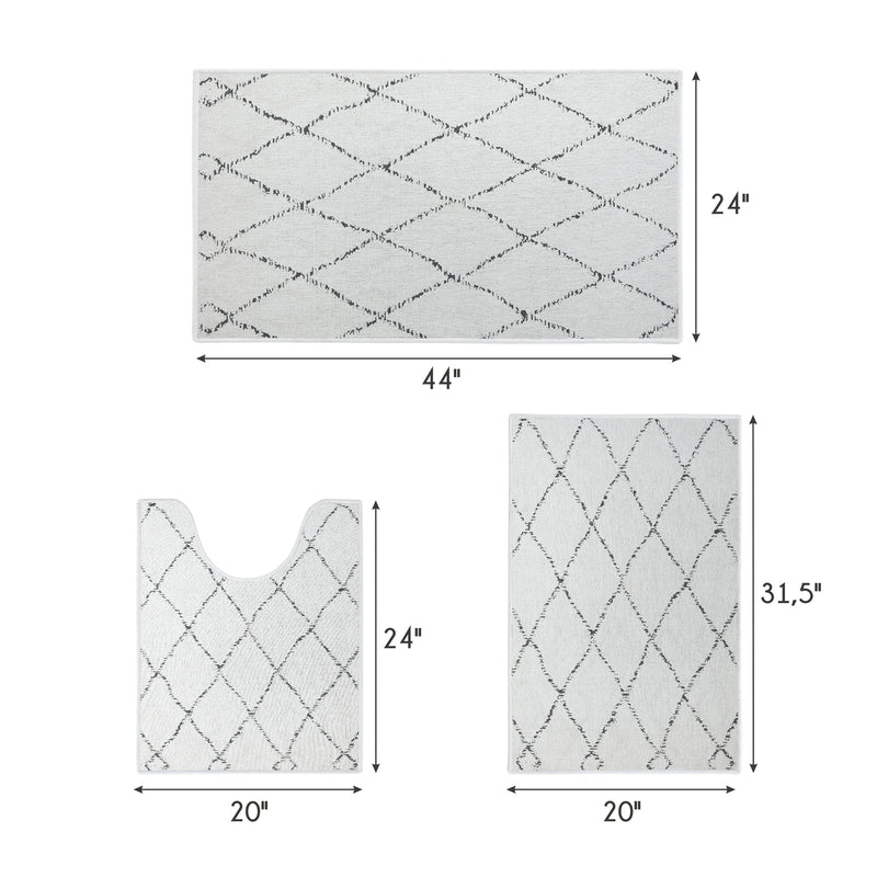 Moroccan Trellis Design 3 Piece Bathroom Rugs Set | Ivory