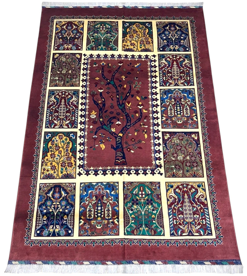 Hand-Knotted Afghani Tree of Life Wool Rug – 6’6″  x  9’6″