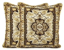 DaDa Bedding Elegant Golden Persian Style Rug Floral Tapestry Throw Pillow Covers 16" x 16"