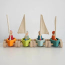 **Pre-order (Ships in 1-2 Weeks)**4 Pcs STAINED Wooden Land Yachts Set with 4 Peg Dolls by Green Elephant Home and Toys