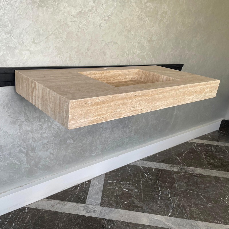 Travertine Natural Stone Handcrafted Bathroom Sink - Spa Style, photo 3 of 8