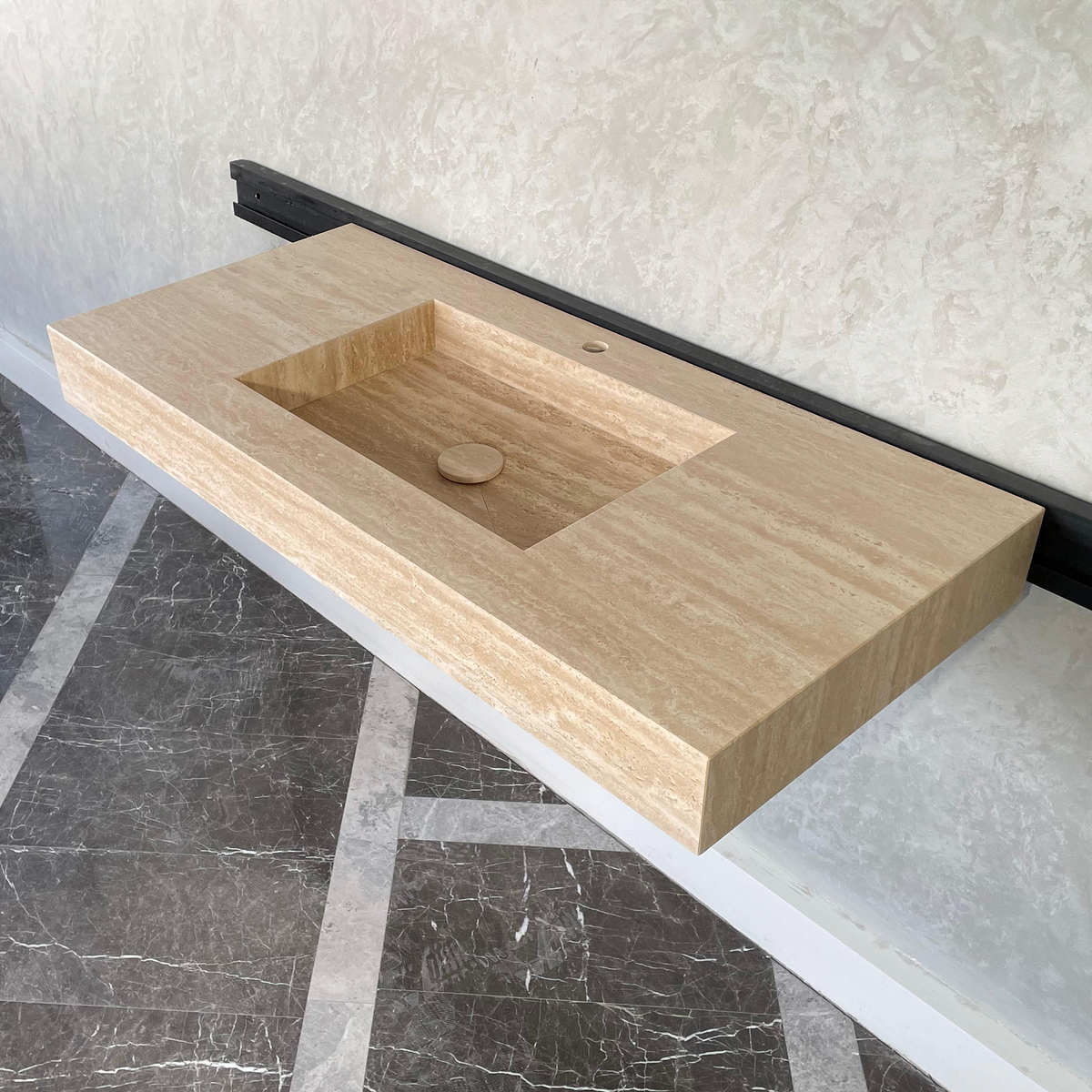 Travertine Natural Stone Handcrafted Bathroom Sink - Spa Style, photo 4 of 8