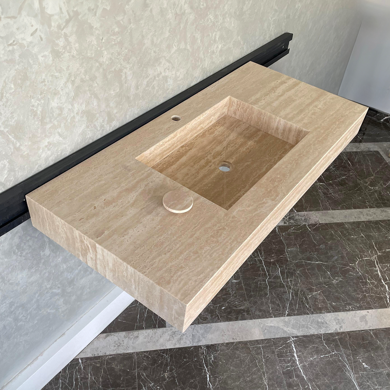 Travertine Natural Stone Handcrafted Bathroom Sink - Spa Style, photo 5 of 8