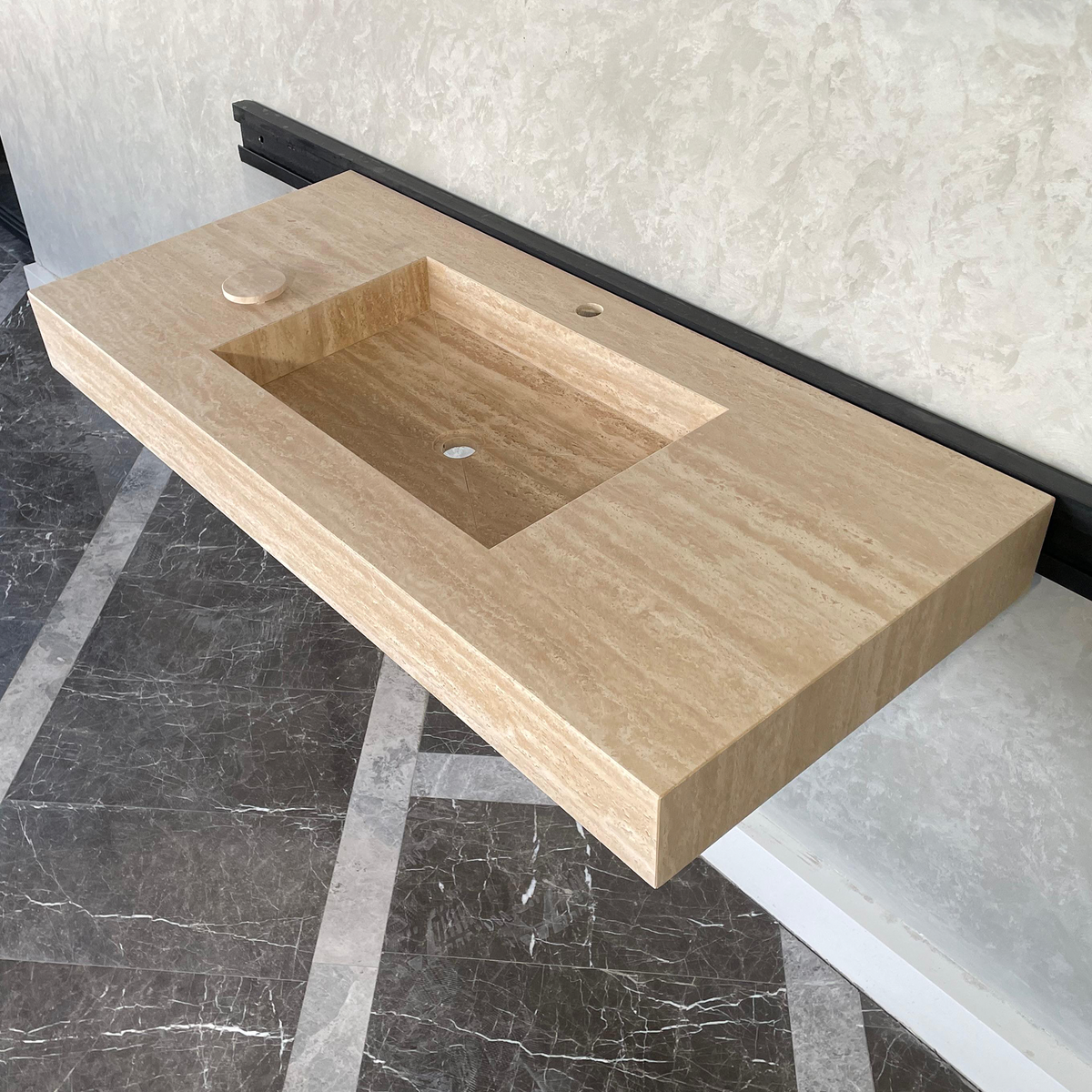 Travertine Natural Stone Handcrafted Bathroom Sink - Spa Style, photo 7 of 8