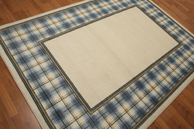 5'4"x7'8" Beige, Blue, Gold, Multi Color Machine Made Polypropylene Indonesian High Density Hand Carved Effect Modern Oriental Rug