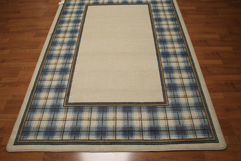 5'4"x7'8" Beige, Blue, Gold, Multi Color Machine Made Polypropylene Indonesian High Density Hand Carved Effect Modern Oriental Rug