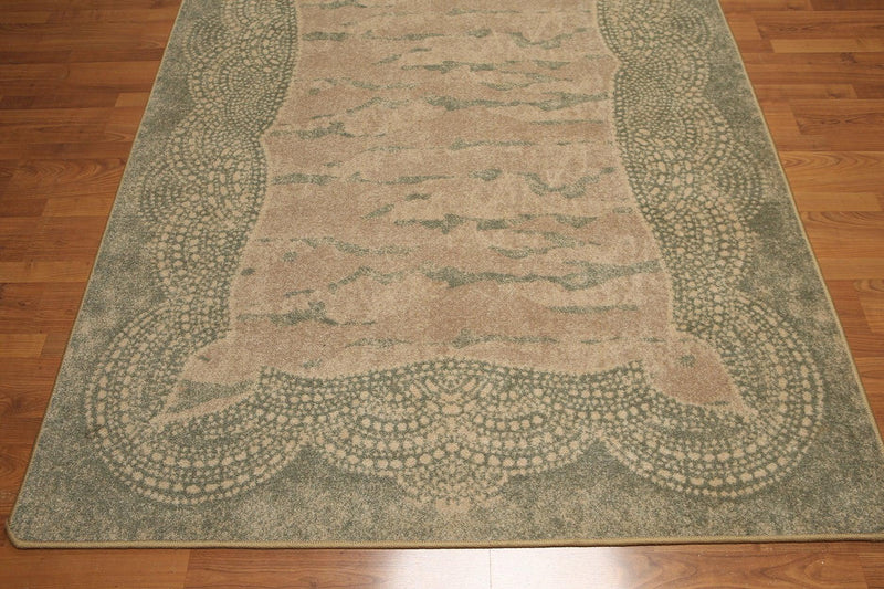 5'4"x7'8" Tan, Aqua, Multi Color Machine Made San Diego State Logo High Density Hand Carved Effect Modern Oriental Rug